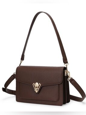 Classic Structured Shoulder Bag in Dark Brown by Valentino Orlandi
